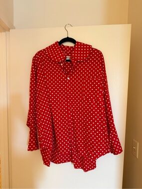 Comme des Garcons Red Polka Dot Button-Down Blouse